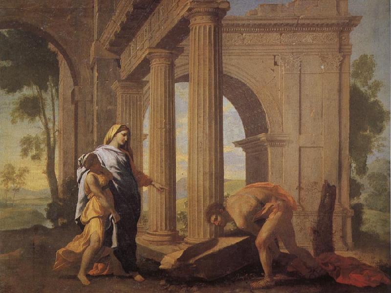 POUSSIN, Nicolas Theseus Finding His Father's Arms France oil painting art